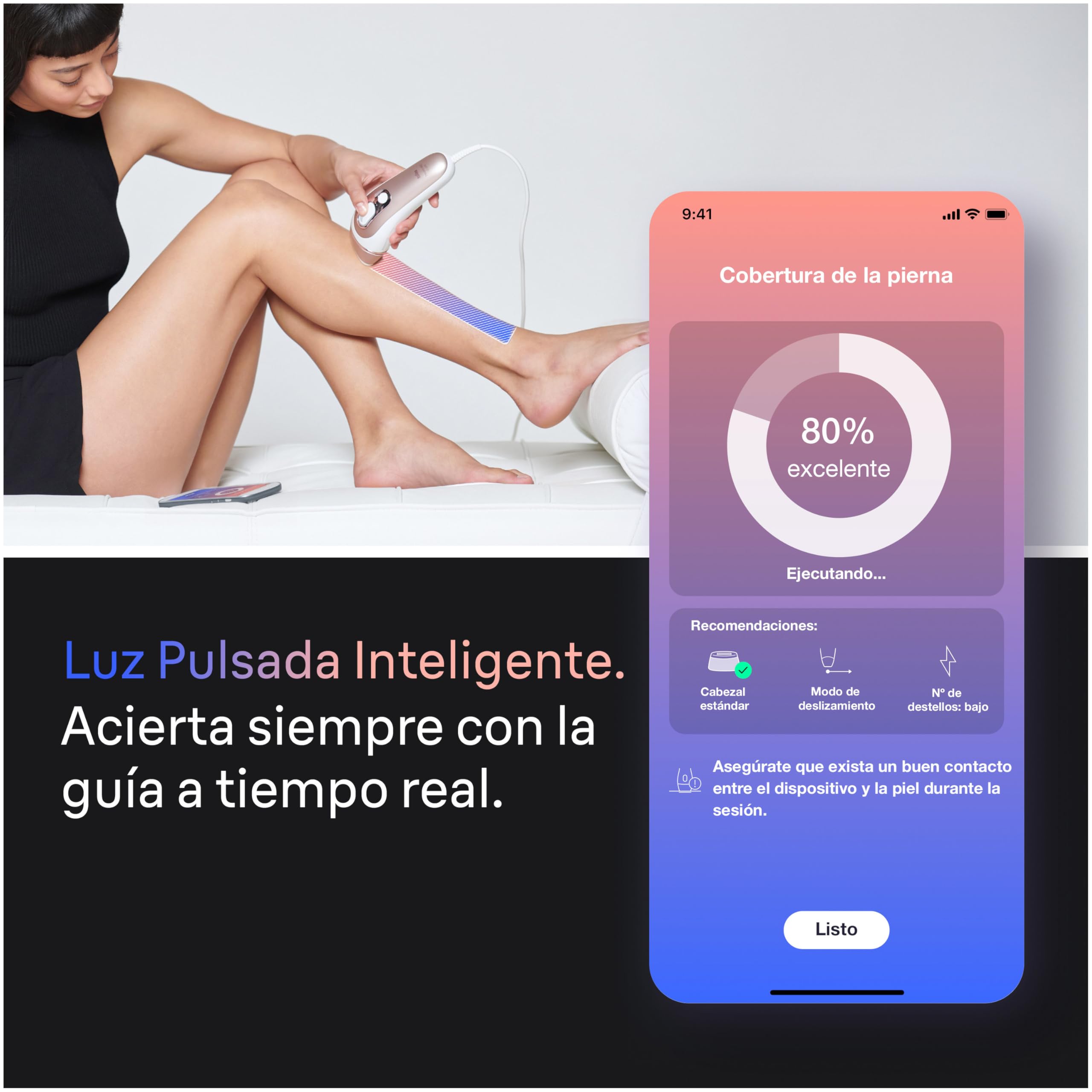 Braun Luz Pulsada Skin i·expert Smart IPL, PL7387, Blanco/Bronce - Alternativa a Depiladora Laser Con Inteligencia Artificial, Eliminación Del Vello En Casa, Neceser, Maquinilla Venus, 4 Cabezales