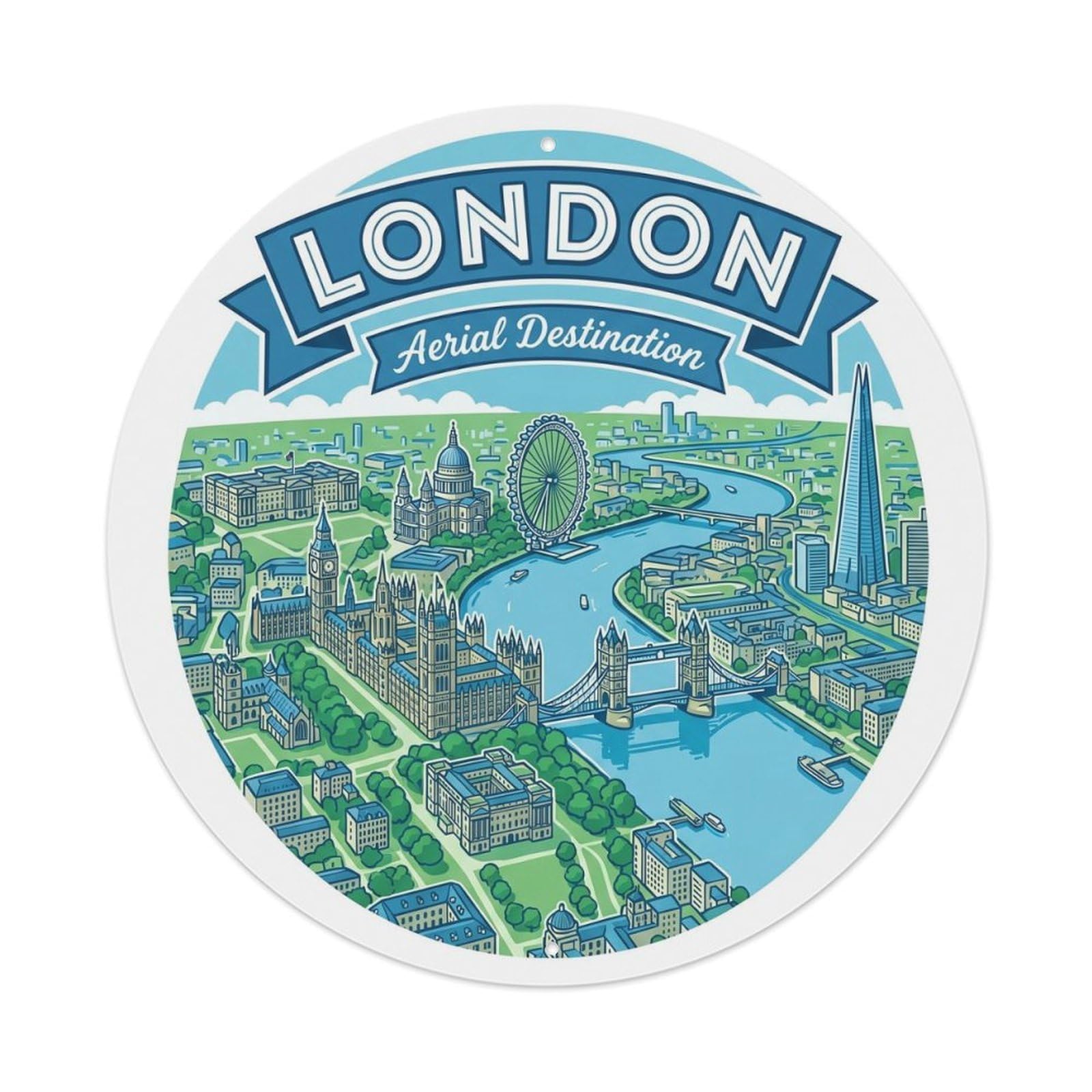 Fqcyn Style Vintage Travel London Aerial Destination Metal Tin Sign