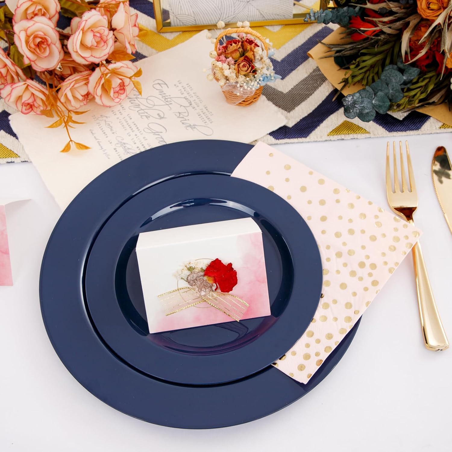FLOWERCAT 60PCS Blue Plastic Plates - Heavy Duty Blue Plates Disposable (10.25" & 7.5") - serve for 30guest Birthday Party/Wedding/Presidents' Day/Memorial Day/Hanukkah - Image 8