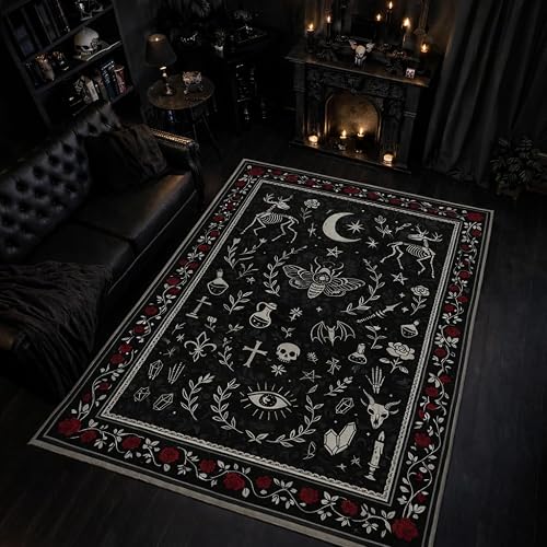 Gothic 4x6 Area Rug Dark Academia Rugs Machine Washable Non-Slip Low-Pile Victorian Witchy Floor Carpet Fantasy Goth Mat for Living Room Bedroom Dining Room Office - 4' x 6' (Rectangular) - Gothic