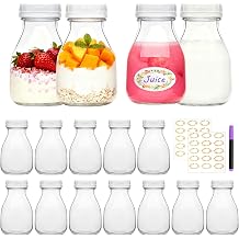 11oz Glass Milk Bottles, 16 Pack Clear Bottles with Lids | Reusable Small Glass Jars for Milk, Juice, Smoothie, Overnight Oats, Cold Brew, Iced Coffee, DIY Storage, Gift, Party