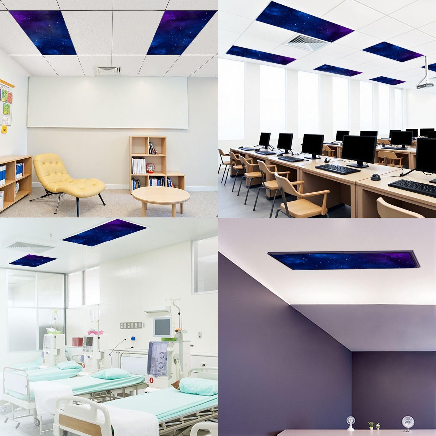 Fluorescent Light Covers for Ceiling Lights Galaxy Outer Space Starry Sky Abstract Nebula Navy Blue Purple Easy to Install Magnetic Light Filter for Classroom Office Hospitals School Home Decor