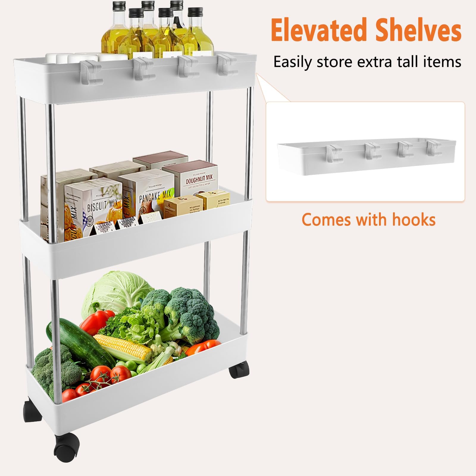 Foymlon Carrito de Almacenamiento, Carro Auxiliar con Ruedas giratorias de 360° para Baño, Cocina u Oficina, Lavadero, Dormitorio, Comedor Sala (Blanco) — view 2