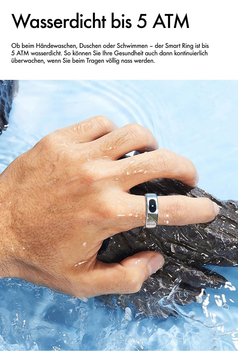 Newgen Medicals Schlaf-Fitness-Ring: Fitnesstracker-Ring, Touch-Bedienung, Herzfrequenz, SpO2, 5 ATM, Gr.57 (Smart mit Herzfrequenzmessung, Activity-Tracker, Akkus)