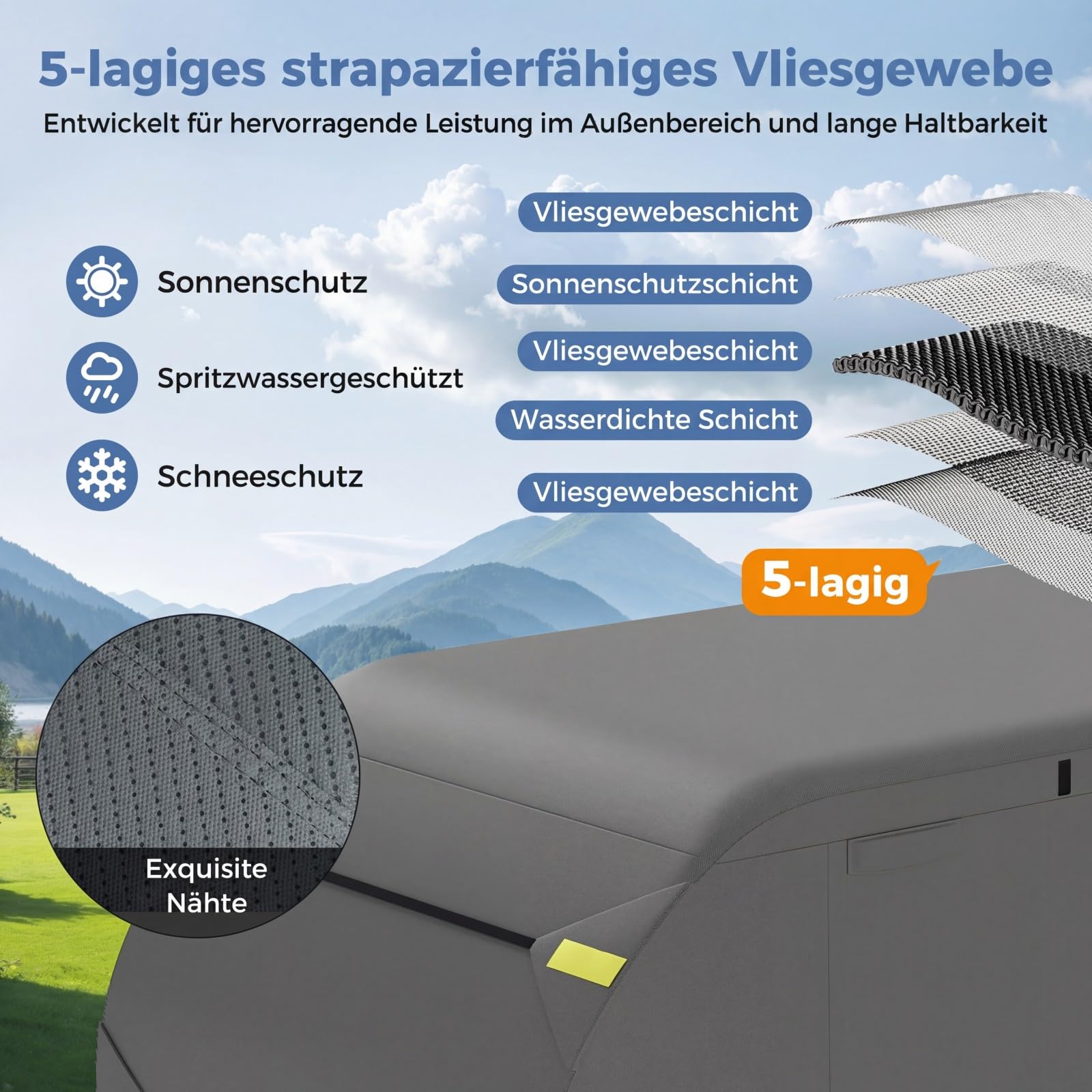 COSTWAY Wohnwagen Abdeckung aus Vliesstoff, 493 x 260 cm Schutzhülle für Wohnwagen & Wohnmobil, Wohnmobil Abdeckplane, atmungsaktiv wasserabweisend wetterfest, Wohnwagenplane für Camping Reisen