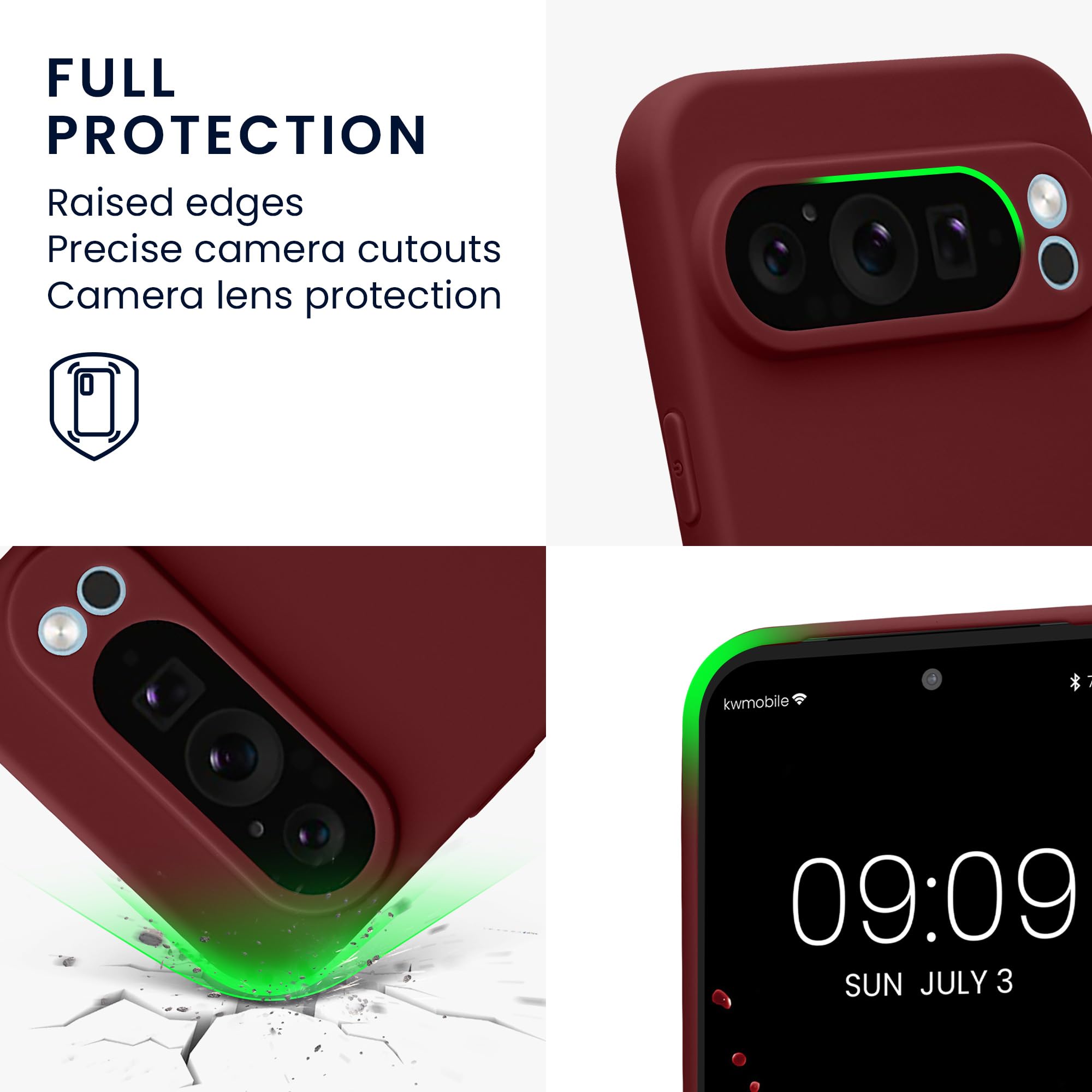 kwmobile Case for Google Pixel 9 Pro XL Case - Protective Slim TPU Phone Cover - Soft Matte Finish - Bordeaux Violet - Image 3