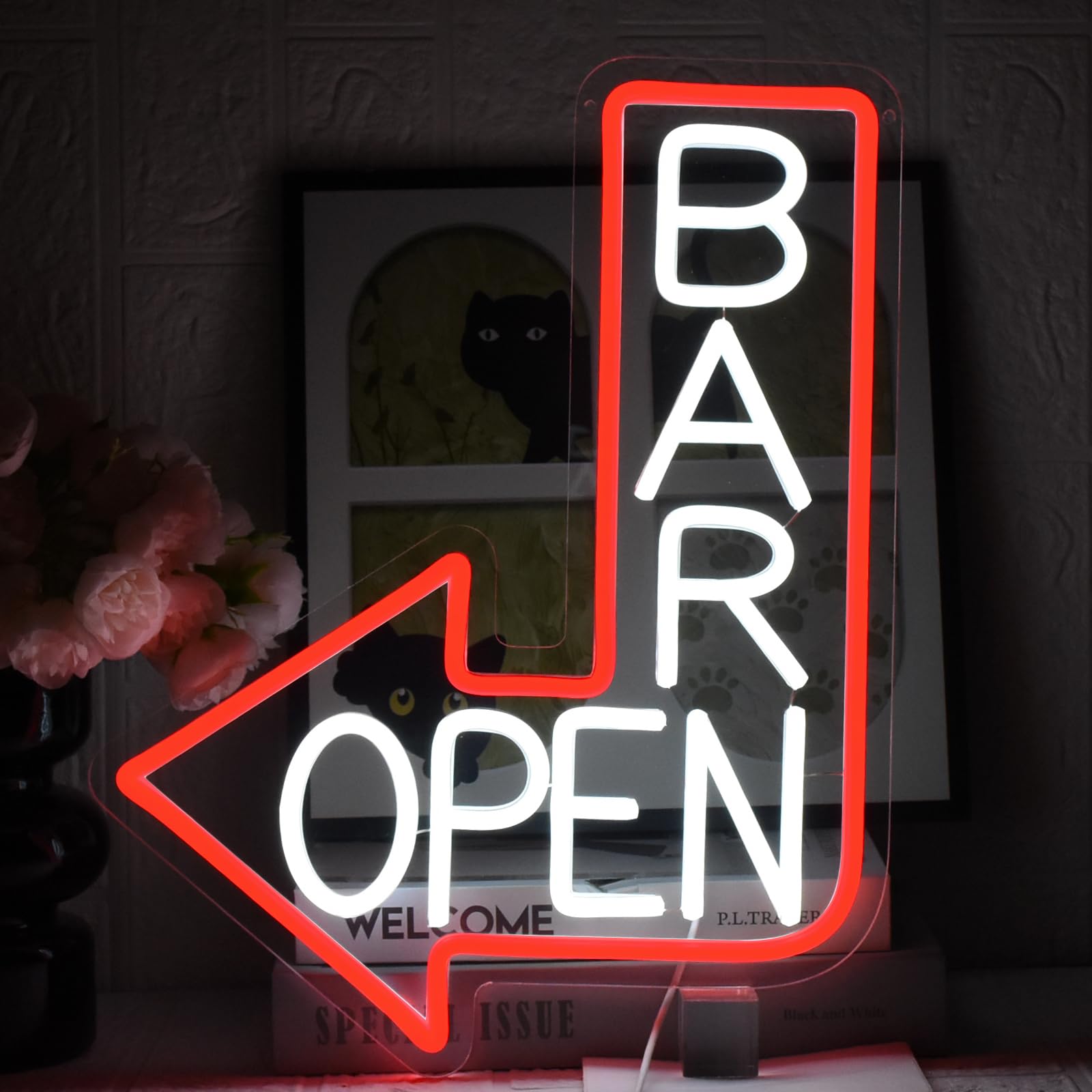 UExnkj-Y Bar Open Neon Sign, LED Open Light Advertisements for Business Dimmable Bar Sign with USB Open Sign for Bar Salon