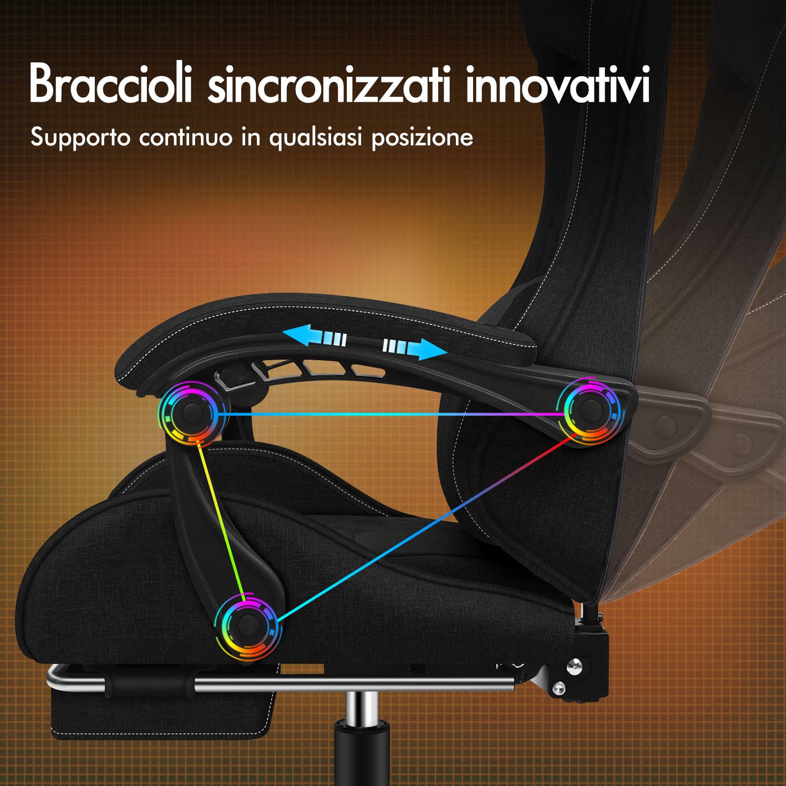 ALFORDSON Sedia Gaming Massaggiante, Sedia Gamer con Poggiapiedi Telescopico, Poltrona Ergonomica da Ufficio con Cuscino Lombare & Poggiatesta Regolabili, Regolabile 90-150°, Tessuto(Nera)