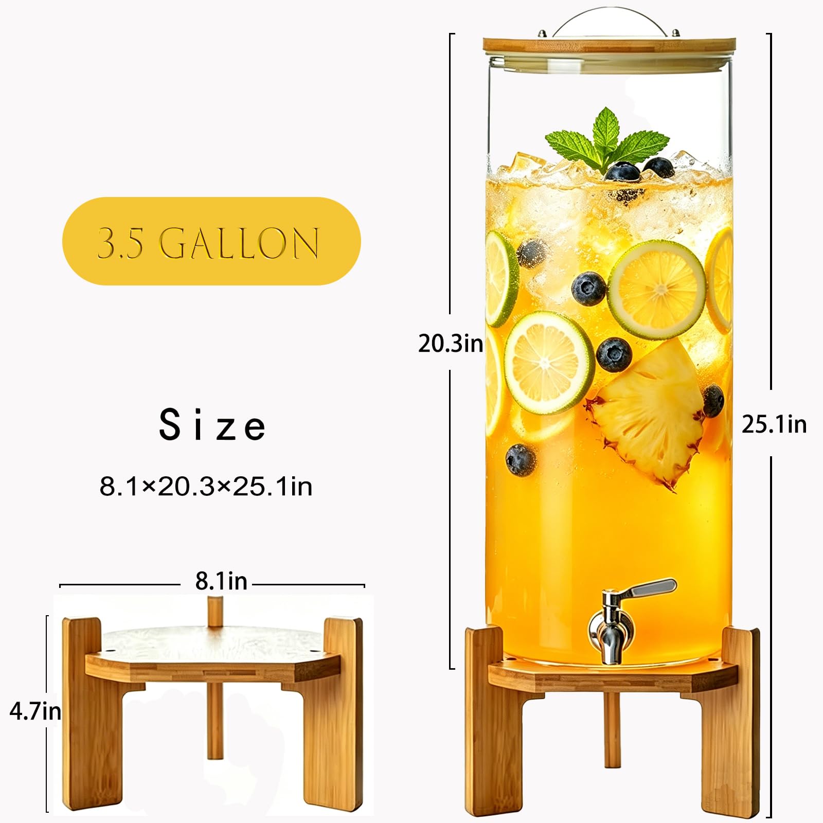 Getränkespender, 10 l Glas-Getränkespender mit Ständer, Edelstahl, für Partys, Bars, Restaurants