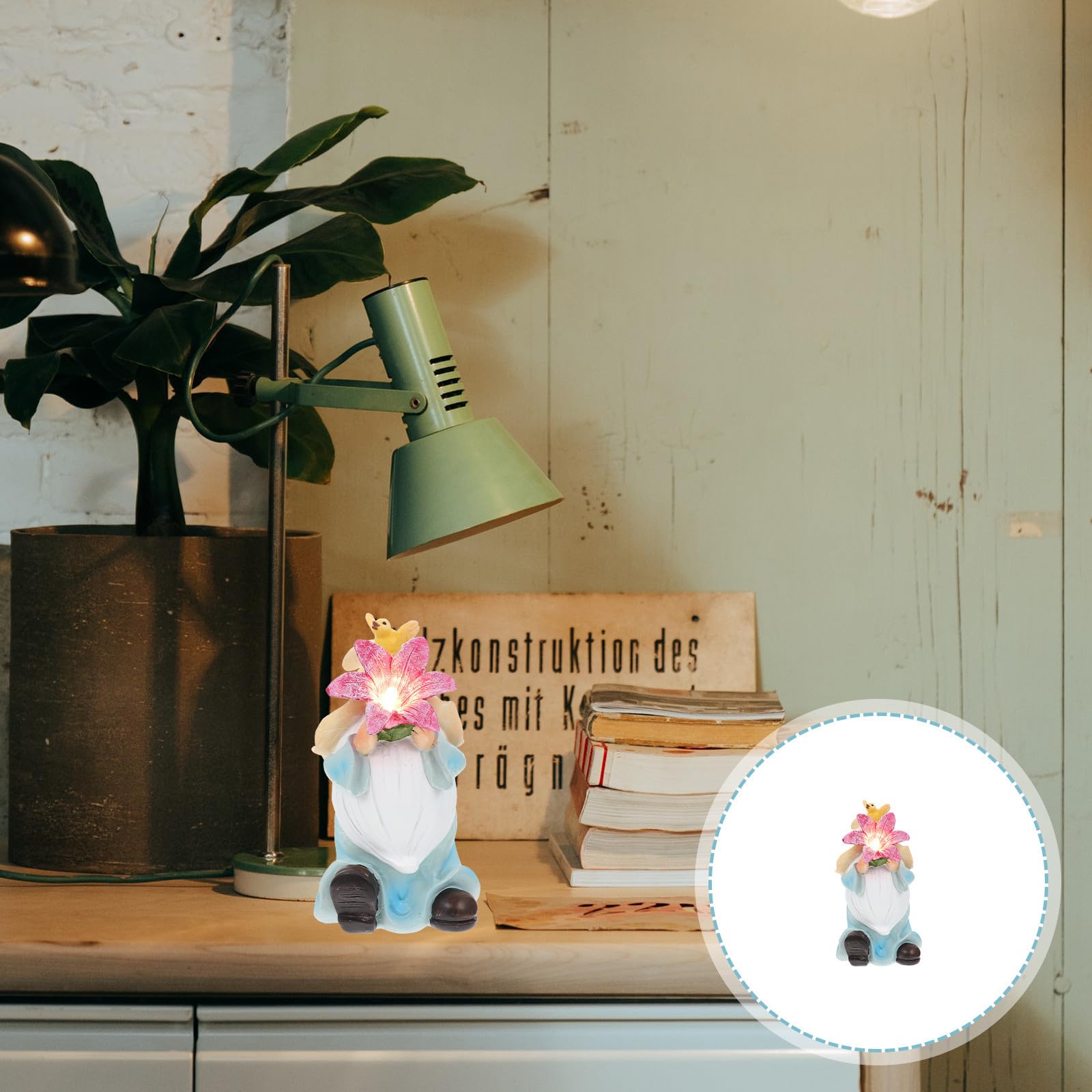 Didiseaon 4 Pezzi Statua Gnomo da Giardino in Resina Rosa, Decorazione | Tre Batterie a Bottone Incluse, Effetto Glow, Prop Fotografico Creativo