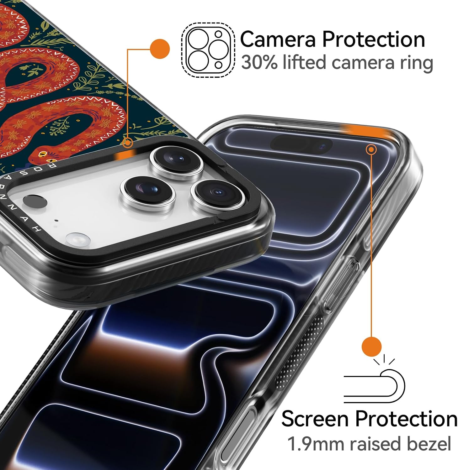 Rosarnnah for iPhone 17 Pro Max Case Cute - Compatible with Magsafe - Durable Shockproof 6.6 ft Drop Impact Phone Case - Funny Gothic Snake Design (6.9") Black