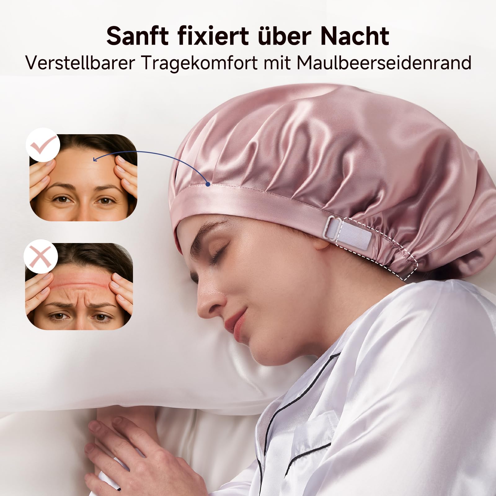 Kaome Berretto da Notte in Seta 22 Momme 100% Seta di Gelso, Berretto per Capelli Regolabile Doppia Faccia, per Capelli Ricci e Lunghi, Morbido e Antiscivolo, Traspirante con Sacchetto
