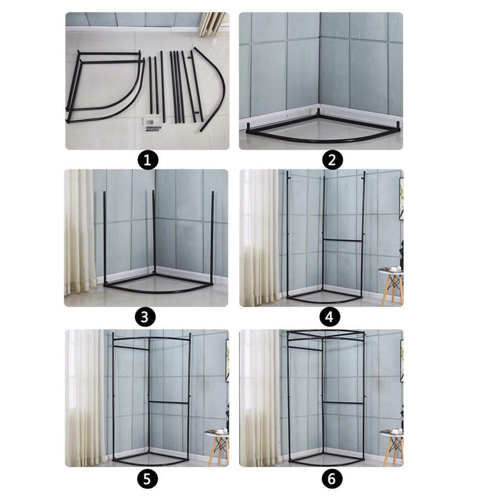 Tubo angolare semicircolare per camera da letto portatile con diametro di 25 mm, capacità di cuscinetto forte, gancio integrato adatto per negozi di abbigliamento, centri commerciali, uffici, dormitori