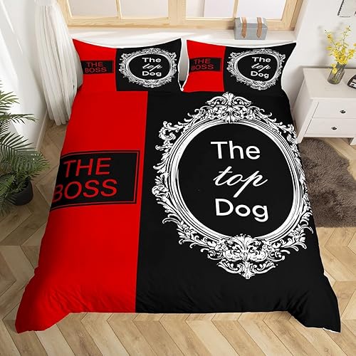 Miniatura 21 de Erosebridal Juego de funda de edredón para parejas, color rojo y negro, tamaño Queen, Queen of Everything King of What Left Funda de edredón