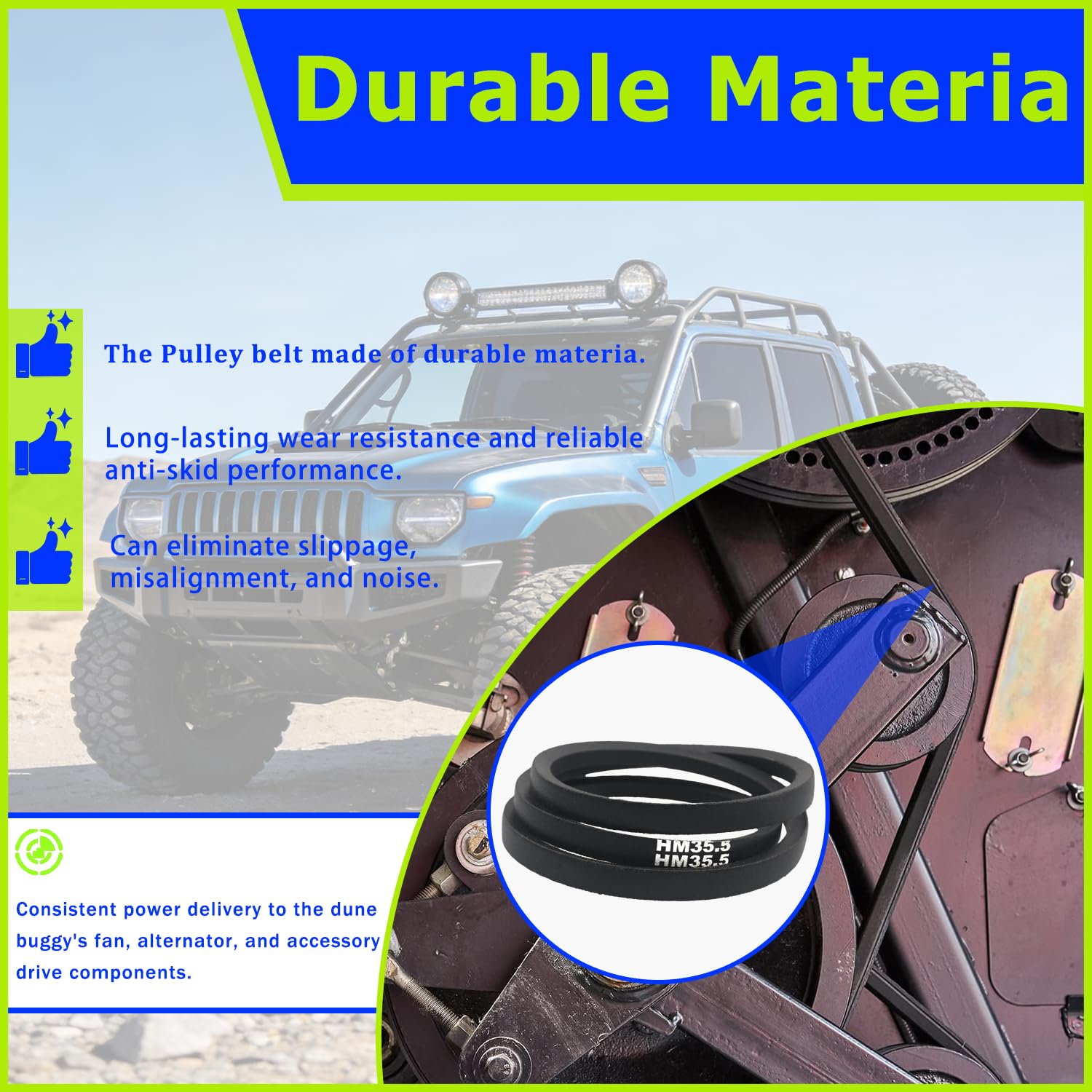 9.5 x 905mm Engine V-Belt, Stock Size Pulley Belt, Power Pulley Belt | Compatible with Aircooled VW and Dune Buggies