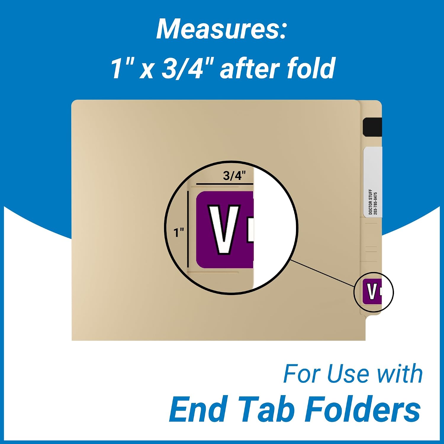 Doctor Stuff - File Folder Labels, Alphabet Letter V, Colwell Jewel Tone - COAM Series Compatible Alpha Stickers, Grape, 1" x 1-1/2", 500/Roll
