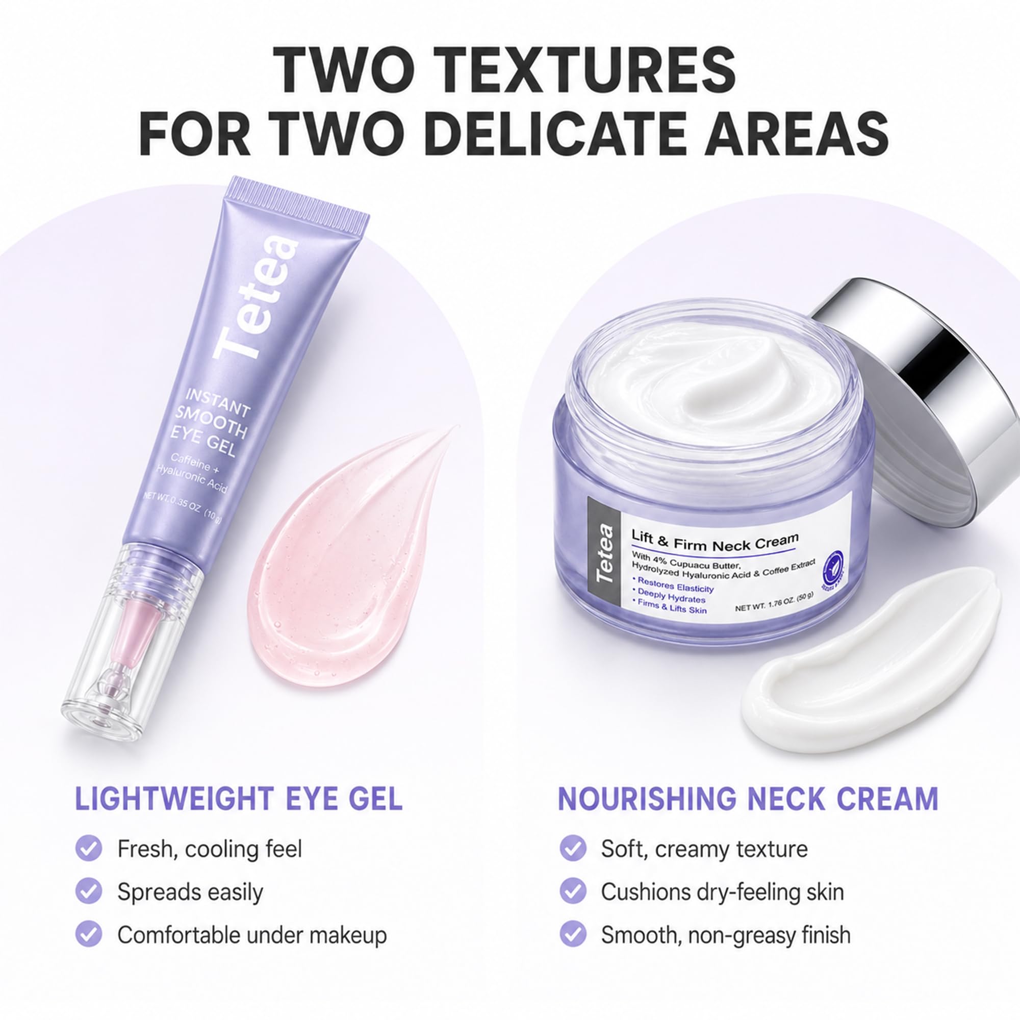 Eye Gel & Neck Cream Set, Firming Neck Moisturizer and Under Eye Gel for Puffiness, Fine Lines, Hydrating Skin Care Set for Women & Men