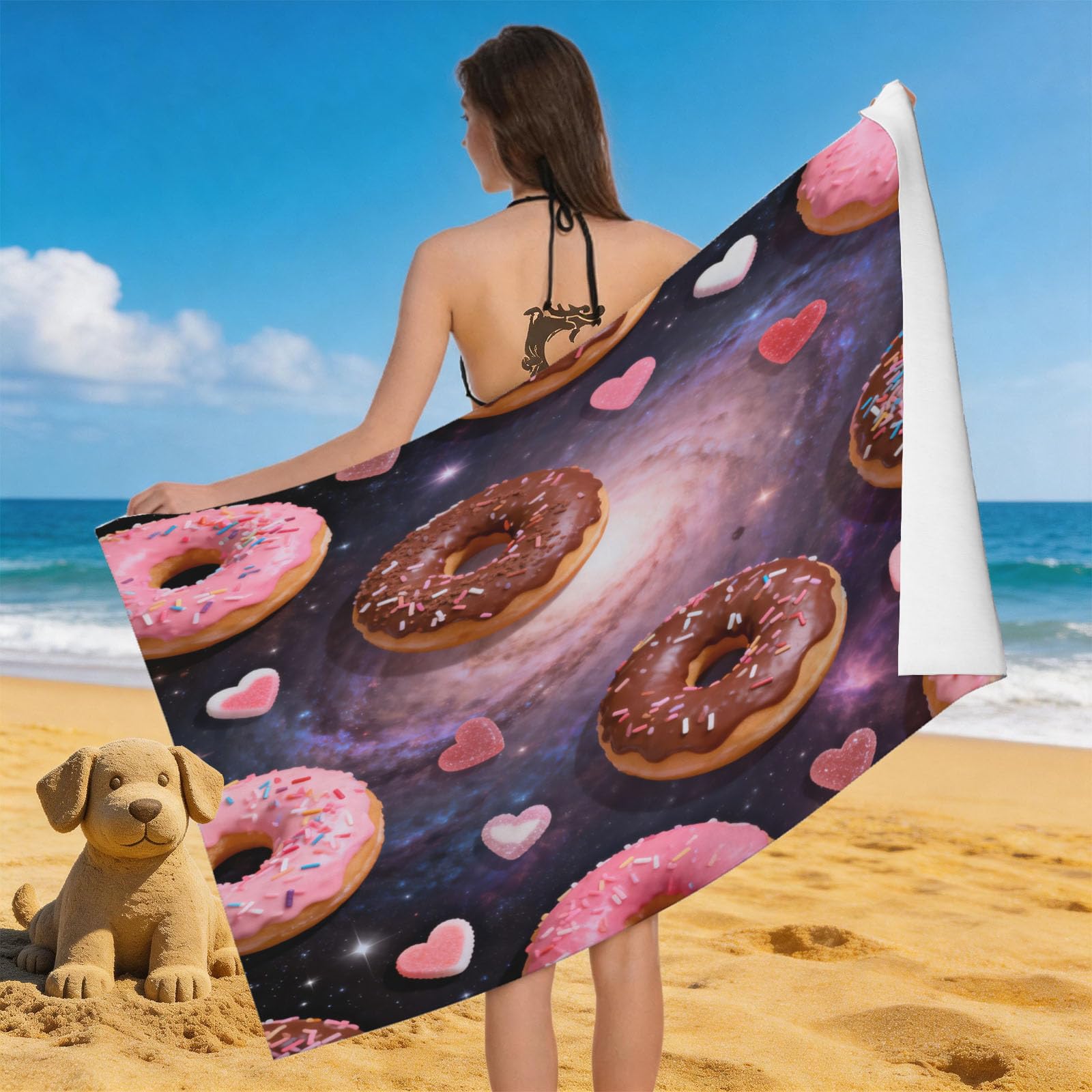 Leichong 3D Donuts Beach Towel Large Microfiber Soft Quick Dry for Adults, Chic Bath Towel Lightweight Soft Absorbent for Travel Swimming Pool Sports, 80 x 160 cm