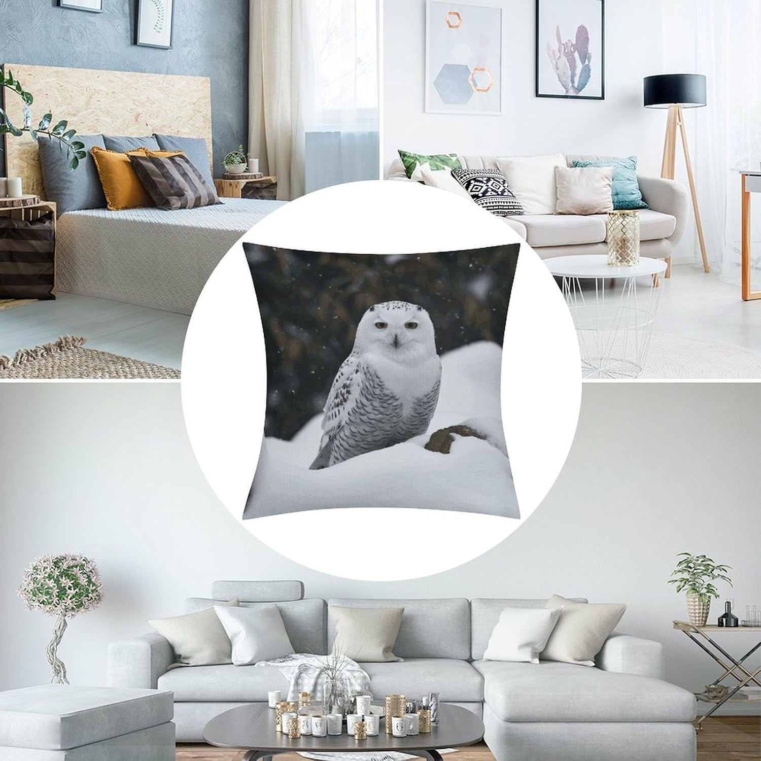 Snow Owl Pillow Protectors Cute Waterproof Pillow Cover Soft Skin-Friendly Cushion Case Decorative Square Cushion Cover for Couch Sofa Bed Living Room Bedroom