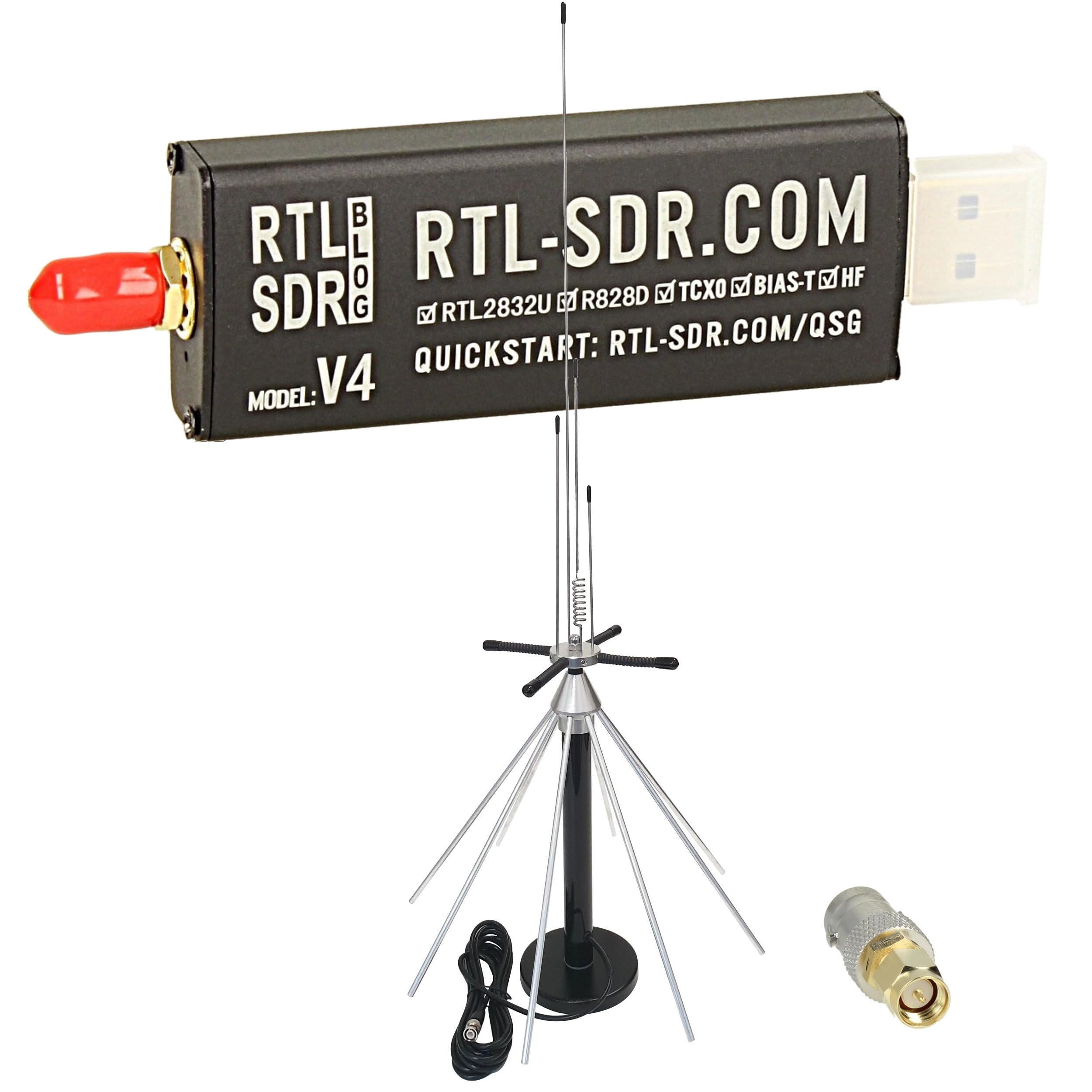 RTL-SDR Blog V4 (R828D) + Antenne Scanner de bureau SKYSCAN (25-2000 MHz) - Kit complet haut débit pour réception HF/VHF/UHF