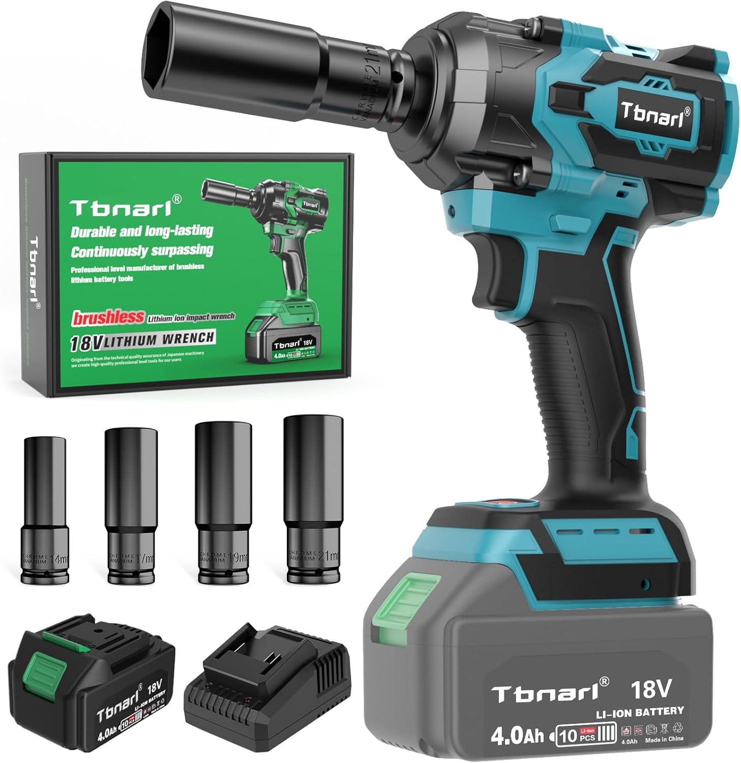 Cordless Impact Wrench 1/2 Inch High Torque 406 Ft-lbs 550N.m Brushless Impact Gun 3300RPM with 4.0Ah Battery 4 Sockets and Charger