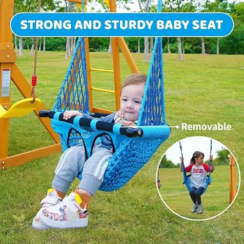 SuniBoxi Wooden Swing Sets for Backyard, Playground Sets for Backyards with a Slide, Rock Climbing Wall, Sandbox, Colorful Shed Cloth, Monkey bar, and More - Outdoor Playset for Backyard 3-8 Year-Olds