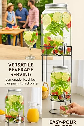 Miniatura 3 de Royalty Art Dispensador de bebidas de vidrio Mason Jar de 1 galón con espita – boca ancha, tapa a prueba de fugas – Ideal para fiestas, bodas y uso