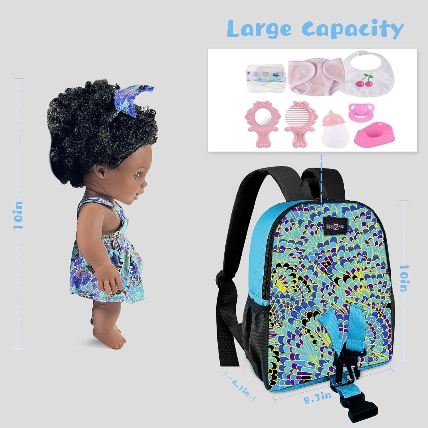 Nice2you 2 Pack American African Black Doll in Take Along Backpack