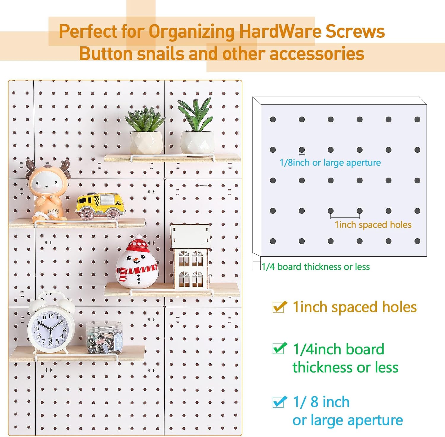 Wonderjune 4 Pcs Wooden Pegboard Shelves with Metal Pegboard Shelf Brackets Peg Board Display Storage Tray Wall Organizer Peg Board Accessories for Craft Room Home Kitchen(Brown,9.84 x 5 Inch)