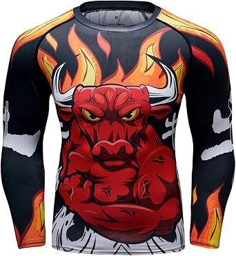 Red Plume Mens Compression 3D Printing Tight-Fitting Tee Sport Running Quick Drying Long Sleeve T Shirt