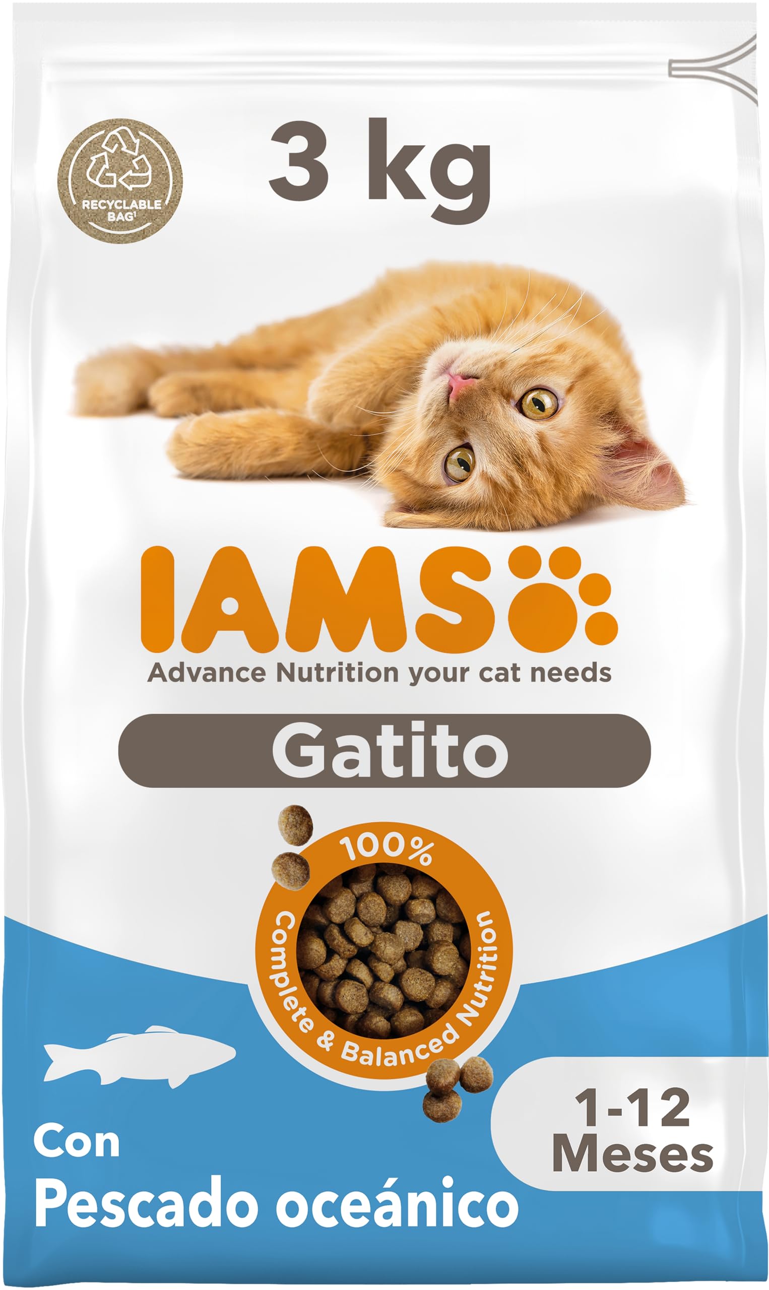 IAMS Alimento seco para gatitos de 1-12 meses con pescado oceánico, 3 kg