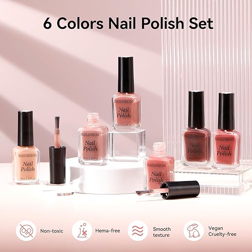 Miniatura 7 de Juego de esmaltes de uñas de gelatina, 6 colores de esmalte de uñas transparente color nude, rosa, rosa, marrón, de secado rápido, para otoño,