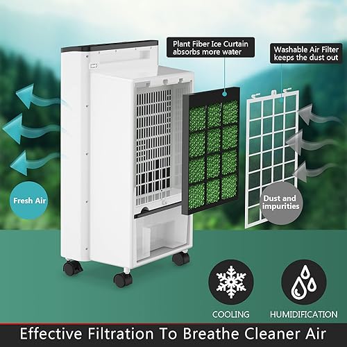 Miniatura 6 de FANTASK - Enfriador de aire portátil eléctrico, 3 modos, 3 velocidades y temporizador, ventilador con pantalla digital, caja de cristal de hielo y