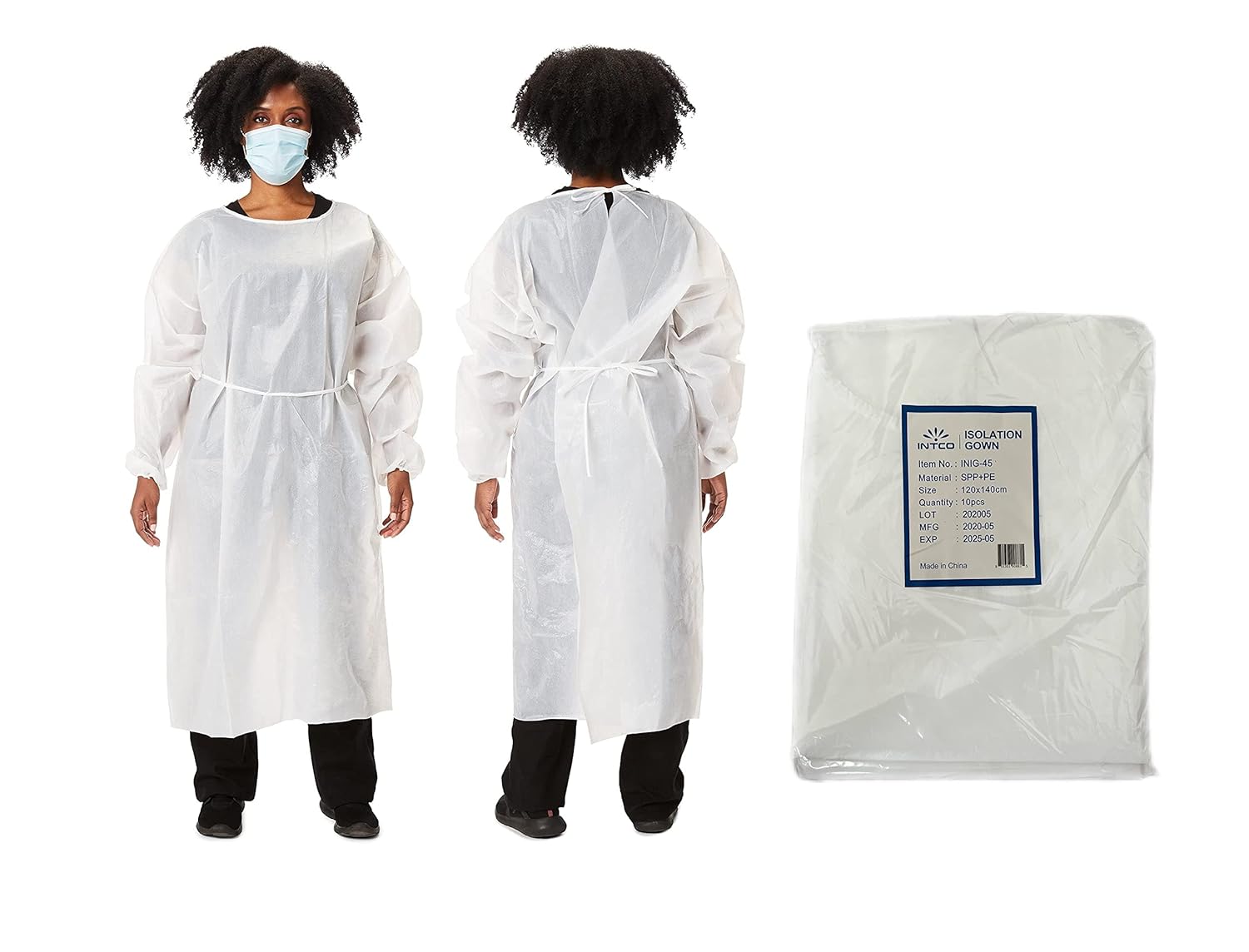 INTCO Isolation Gown AAMI Level 1 SPP+PE Large White (Bag