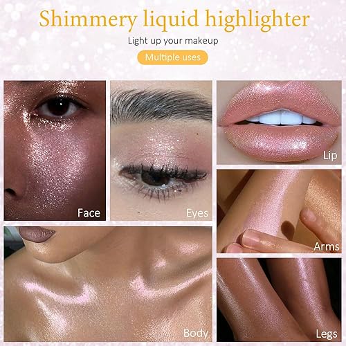 Miniatura 2 de 2 iluminadores líquidos de brillo dorado rosa, contorno líquido altamente pigmentado, iluminador de brillo corporal para cara, cuerpo, ojos,