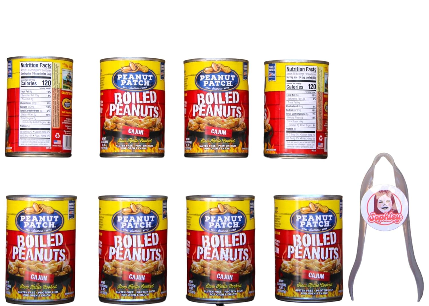 Margaret Holmes - Peanut Patch Boiled Peanuts, Cajun, 13.5 oz, 8 ct Pack with a Sophley Tong