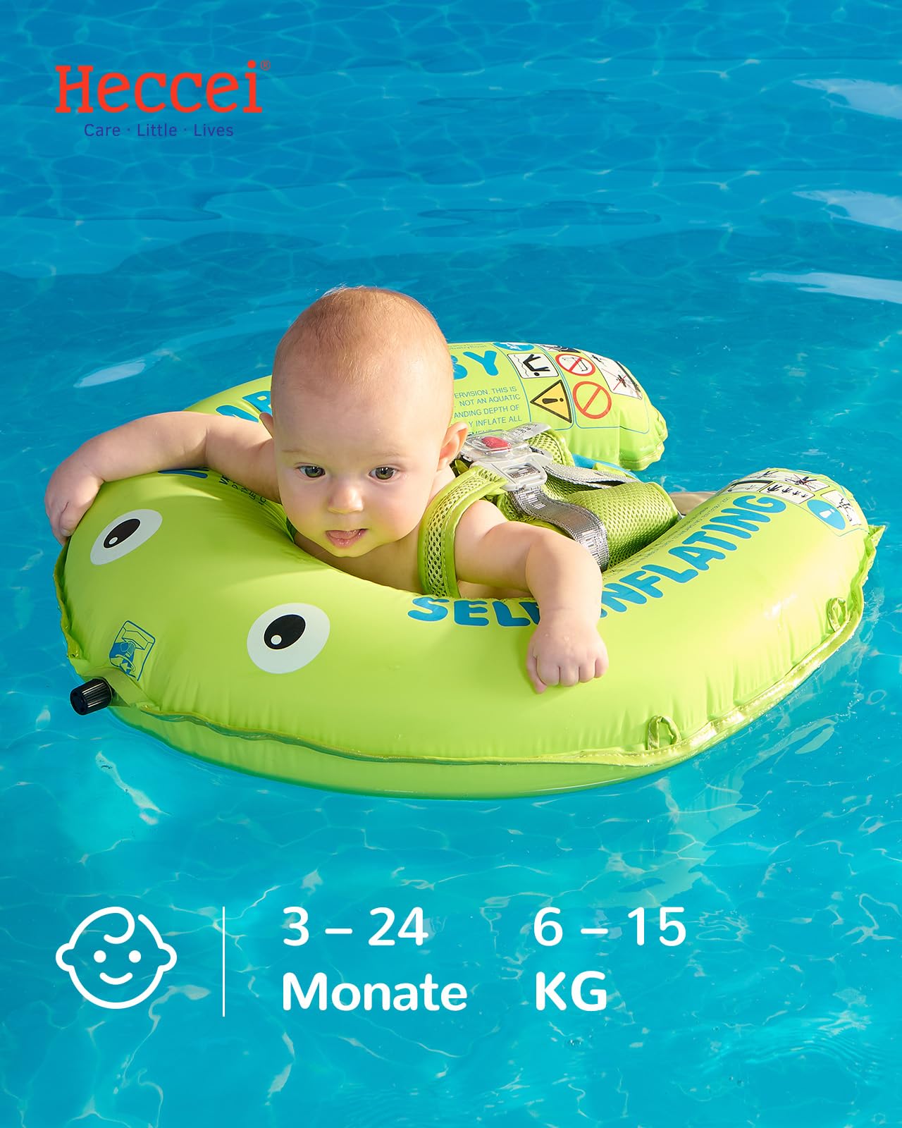 HECCEI Schwimmring Baby, Mambobaby Selbstaufblasbar Baby Schwimmhilfe Kompaktes Faltbares Design Schwimmreifen Perfekter Schwimmtrainer für Kinder von 3 bis 24 Monaten
