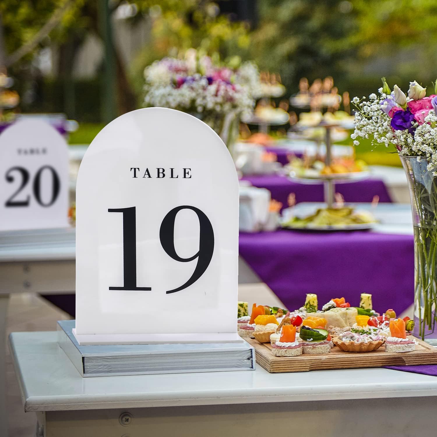 UNIQOOO White Arch Wedding Table Numbers with Stands 1-30, 5x7" Acrylic Signs and Holders, Perfect for Centerpiece, Reception, Decoration, Party, Anniversary, Event image 2