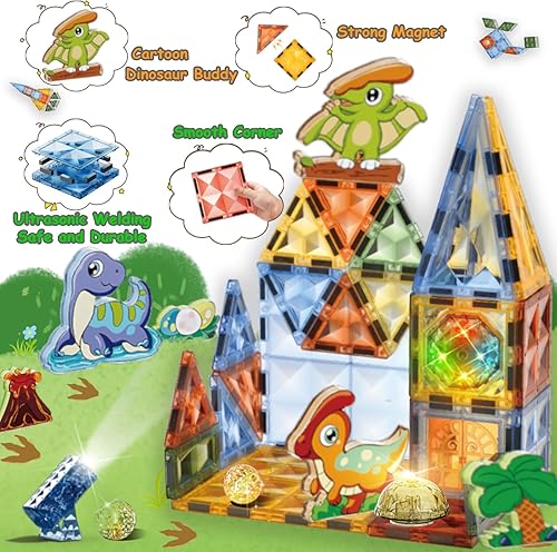 Miniatura 2 de 110 azulejos magnéticos, bloques de construcción magnéticos iluminados en 3D para niños, juguetes creativos de dinosaurios, juguetes educativos