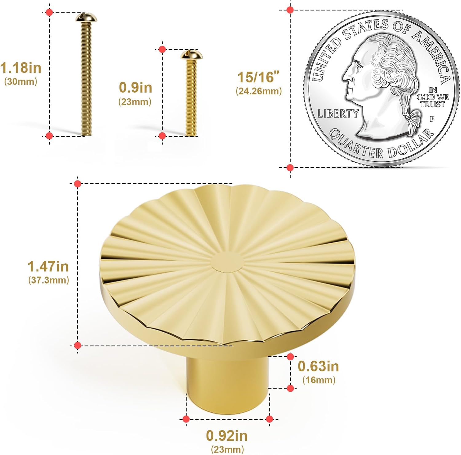 6 Pack Gold Cabinet Knobs, Round Drawer Pulls Cabinet Door Kitchen Cupboard Bathroom Dresser Hardware Handles