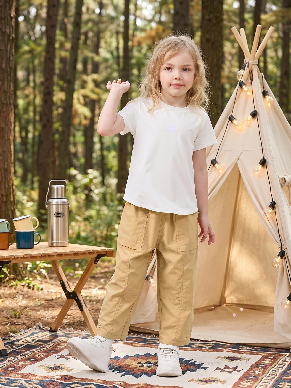 Miipat Pantalones Cargo Holgados para Niñas, Pantalon Tipo Paracaídas de Secado Rápido Pantalones Casuales Ligeros con Cintura Elástica para Niños y Niñas 3-8 Años