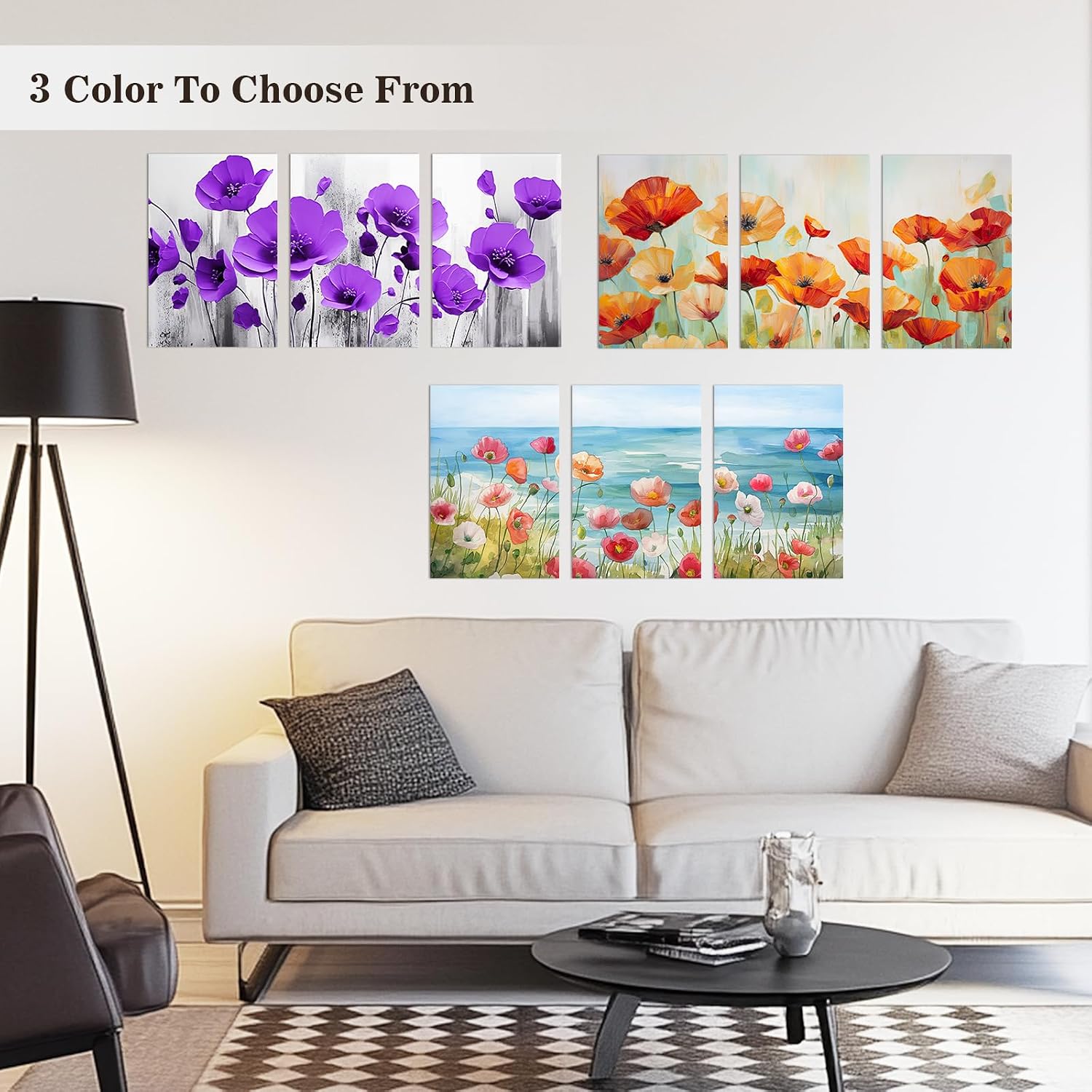 Purple Flower Wall Art 3 Pieces Flower Bloom Canvas Print Picture Wildflower Black and White Background Poster Painting Modern Artwork for Living Room Bedroom Bathroom Decor(Flo-01,20"x28"x3)