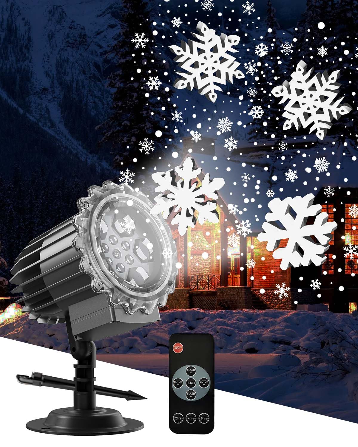 Trongle Weihnachten Schneeflocke Projektor Licht 3D-Effekt, LED Projektionslampe mit Fernbedienung & Timer, Weihnachtsprojektor Licht Wasserdicht, Dynamischem Schneefall, für die Weihnachtsdekoration