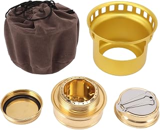 Estufa de Alcohol Portátil, Hornillo de Alcohols de Cobre y Doporte de Aleación Aluminio, Quemador Ligero para Mochilero, Diseño Compacto y Fácil Limpieza para Acampar, Senderismo, Picnic