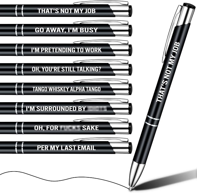 Nezyo 8 Packs Funny Pen Ballpoint Pens Set for Colleagues Funky Stationery Quirky Gift Cheeky Novelty Pens Office Desk Accessories Work Leaving Gift for Colleagues Teachers Adults (Black)