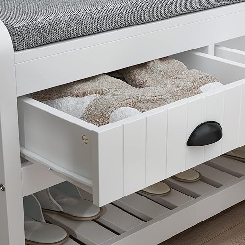 Miniatura 7 de AIEGLE Árbol de pasillo 4 en 1 árbol de pasillo con banco de zapatos y perchero árbol de pasillo con cajones de almacenamiento y ganchos para colgar