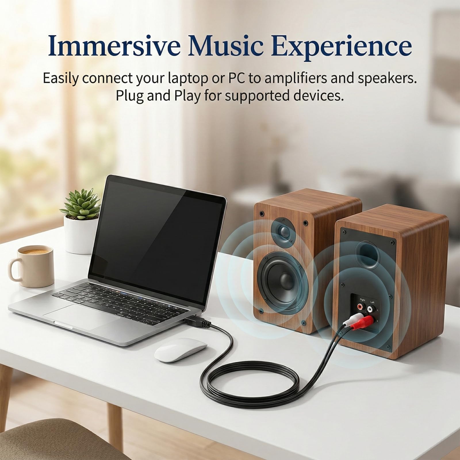 Cavo audio da USB a RCA, USB 2.0 maschio a 2 RCA maschio, cavo audio stereo, adattatore per PC, laptop, lettore DVD, altoparlanti, amplificatore di potenza, sistema Home Theater, 1,5 m