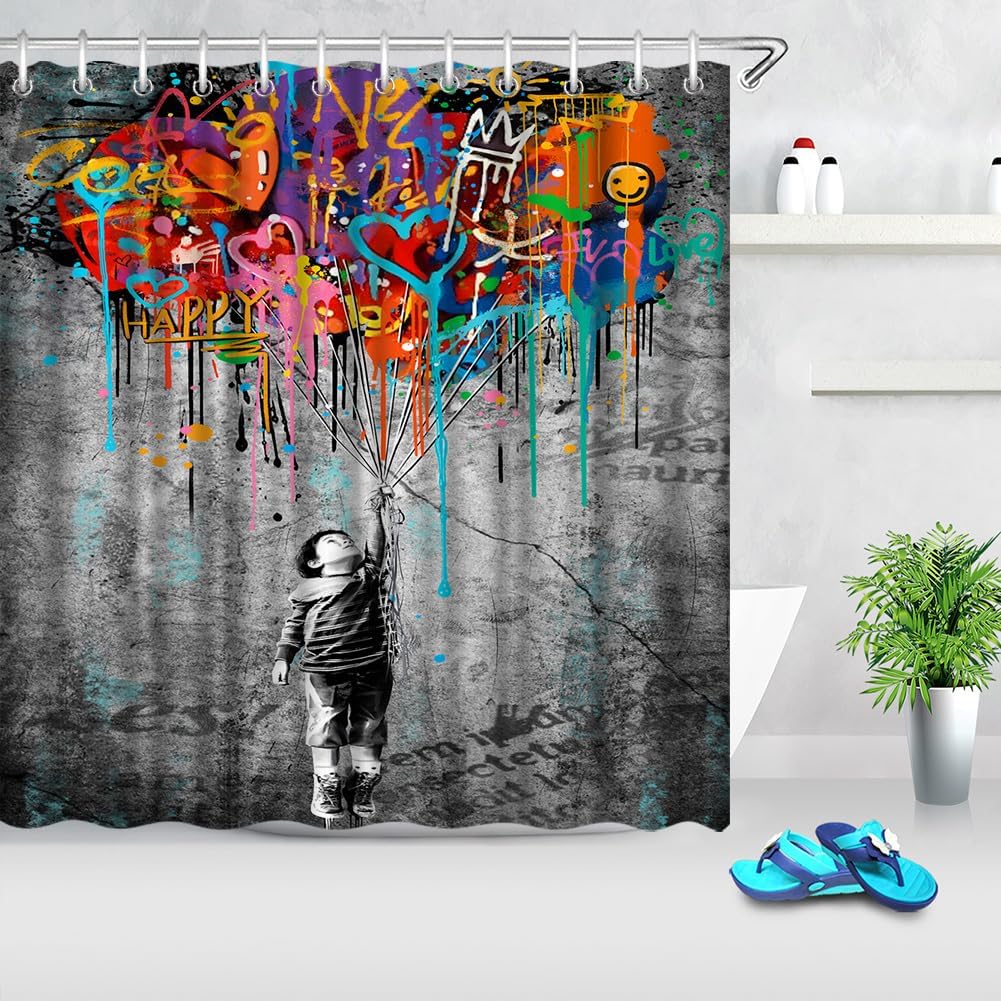 Graffiti Love Decorative Bathroom Curtains Decor Banksy Boy Shower Curtain 72 x 72 inches