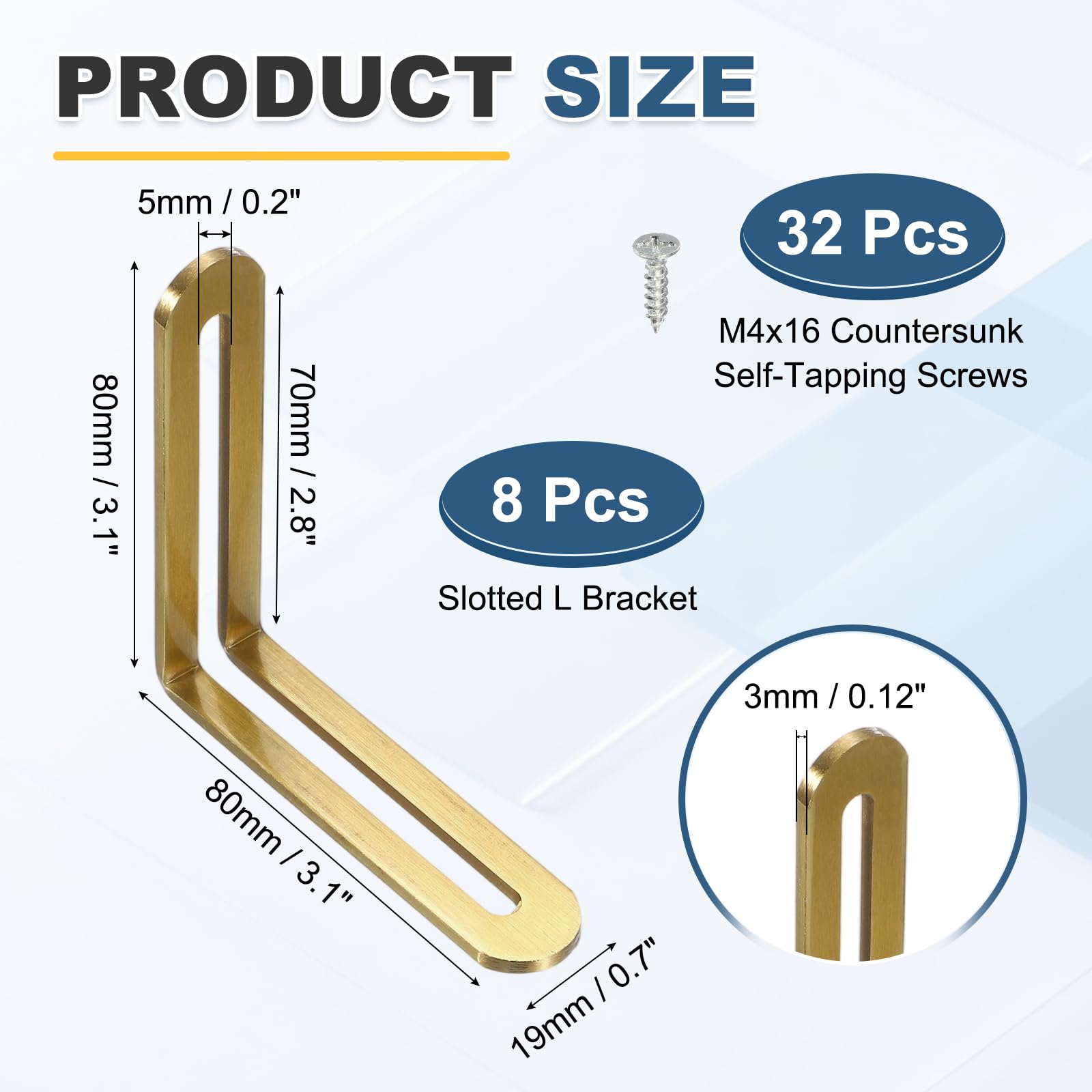 QUARKZMAN 8 Pezzi Staffe Angolari Regolabili A L 3.1"x0.7"x3.1" Acciaio Oro | Con Fessure, 90 Gradi, Per Scaffalature Costruzione Mobili In Legno