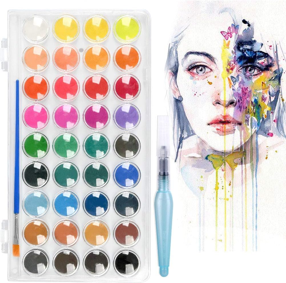 YOTINO Watercolor Paint Pan Set with Water Brush Pen, Professional Solid Watercolor